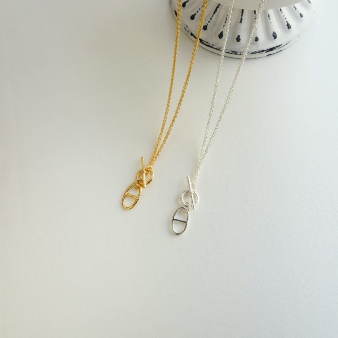 純銀豬鼻子OT釦項鍊(金 )